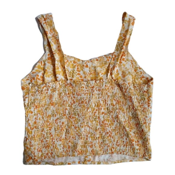NWT Monteau Ladies Yellow Floral Linen Blend Cropped Button Front Tank Size L - Picture 5 of 5